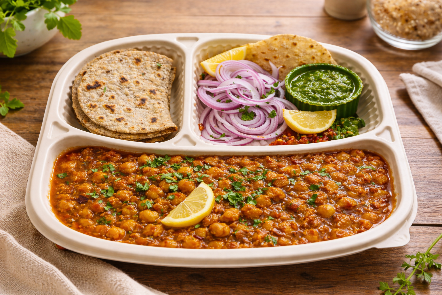 Bajra Roti, Punjabi Chole with onion and chutney