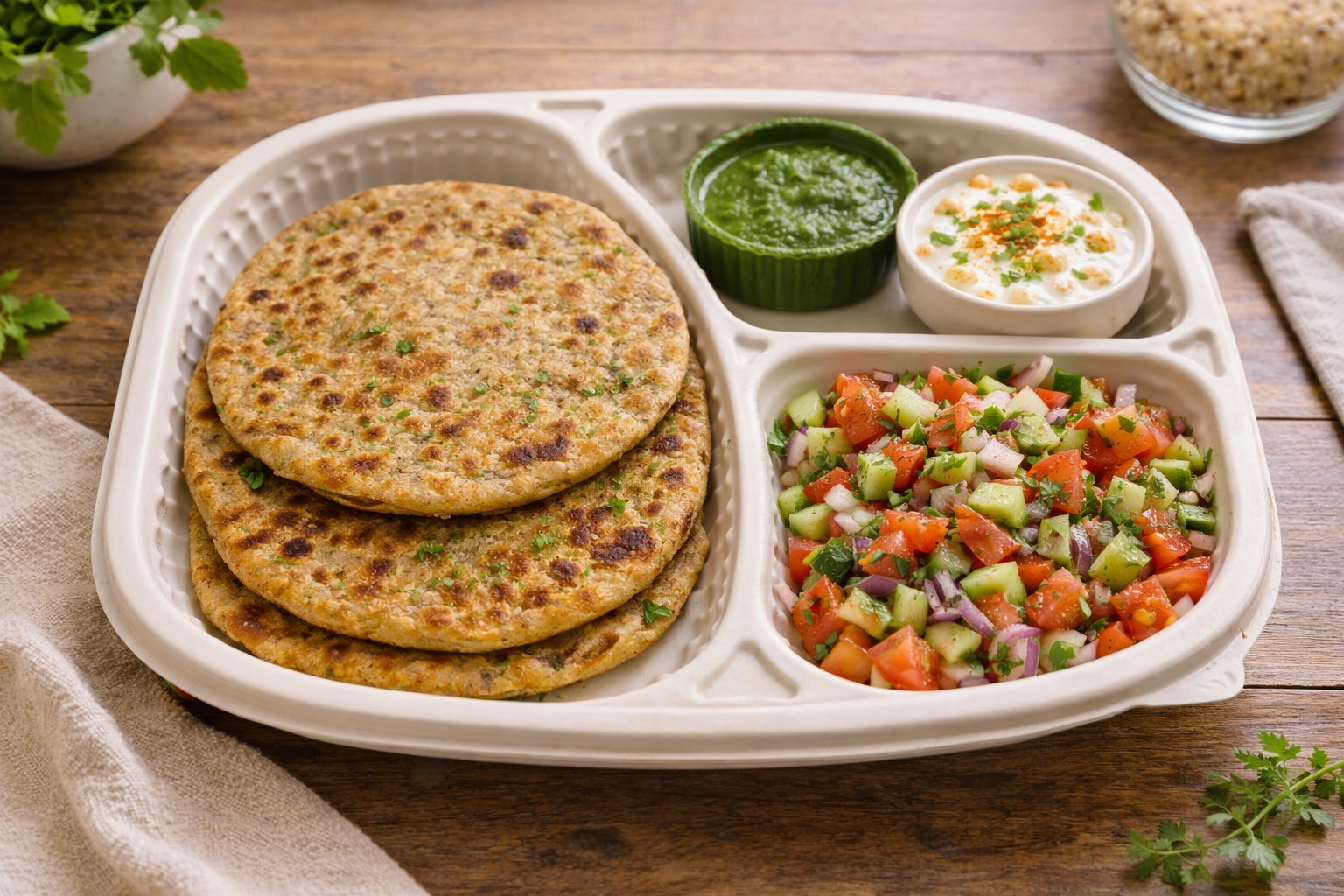 Aloo Paneer Paratha + Raita + Kachumber